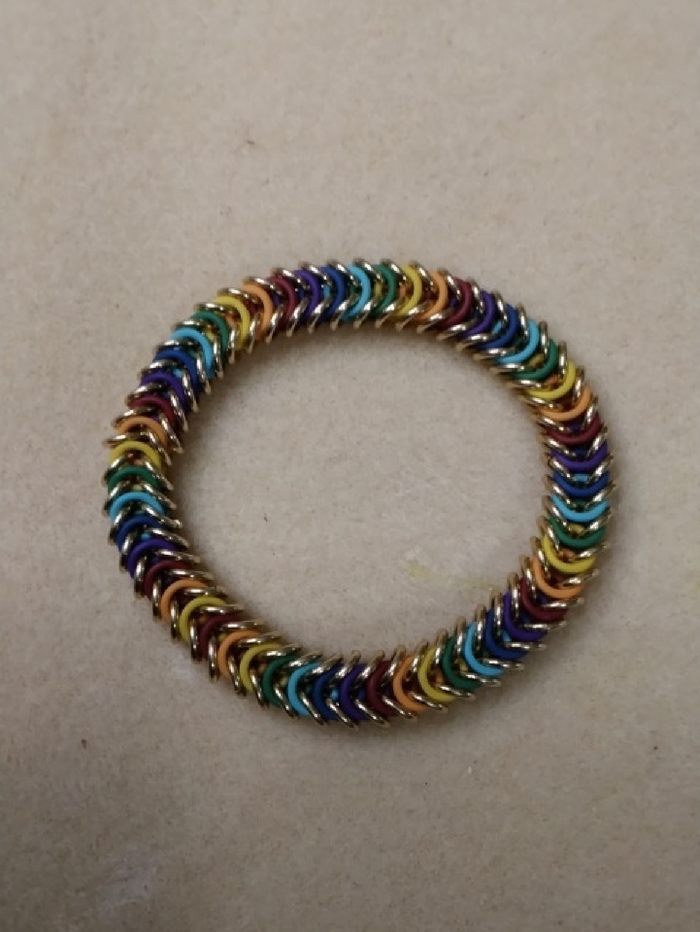 Pride Rainbow Chainmaille Stretchy Bracelet In Goldtone - Unisex
